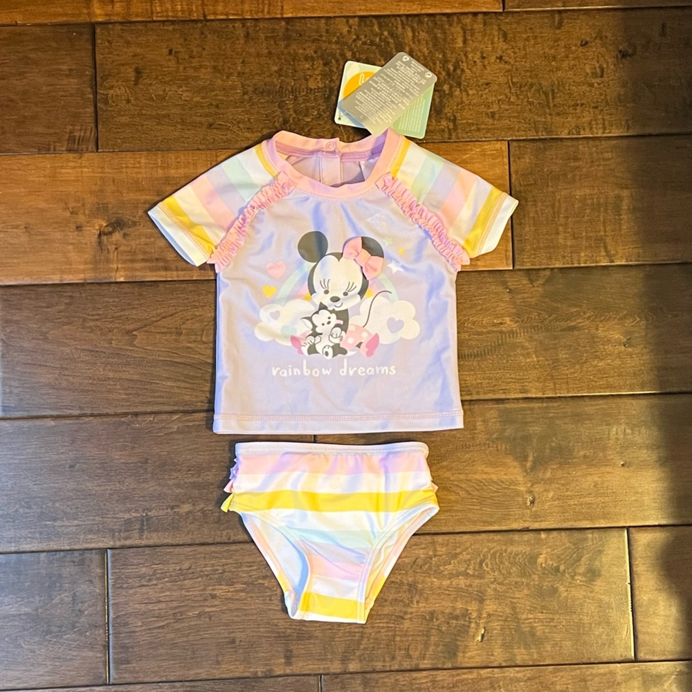 NWT Disney Baby 6-9M Minnie Mouse Swim Suit Separates Top Bottom